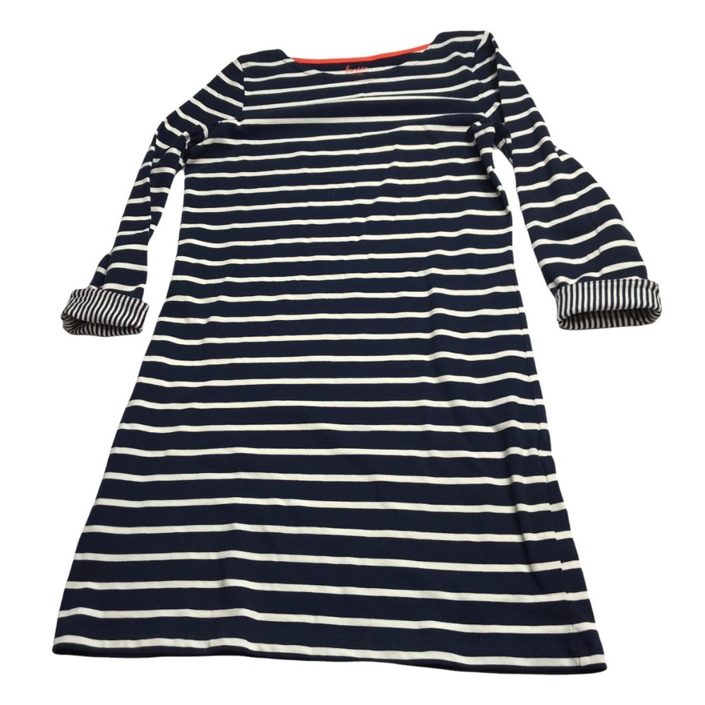 BODEN Dress Striped Blue / White.  Long Sleeve.  100% Cotton.  Thick Boat Neck M